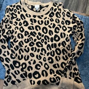 a new day Leopard Print Crew Neck Sweater - Black and Tan